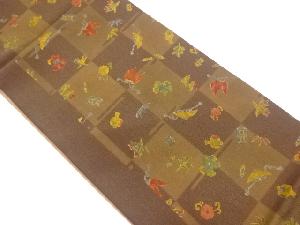 宝尽くしに市松・菊唐草模様袋帯